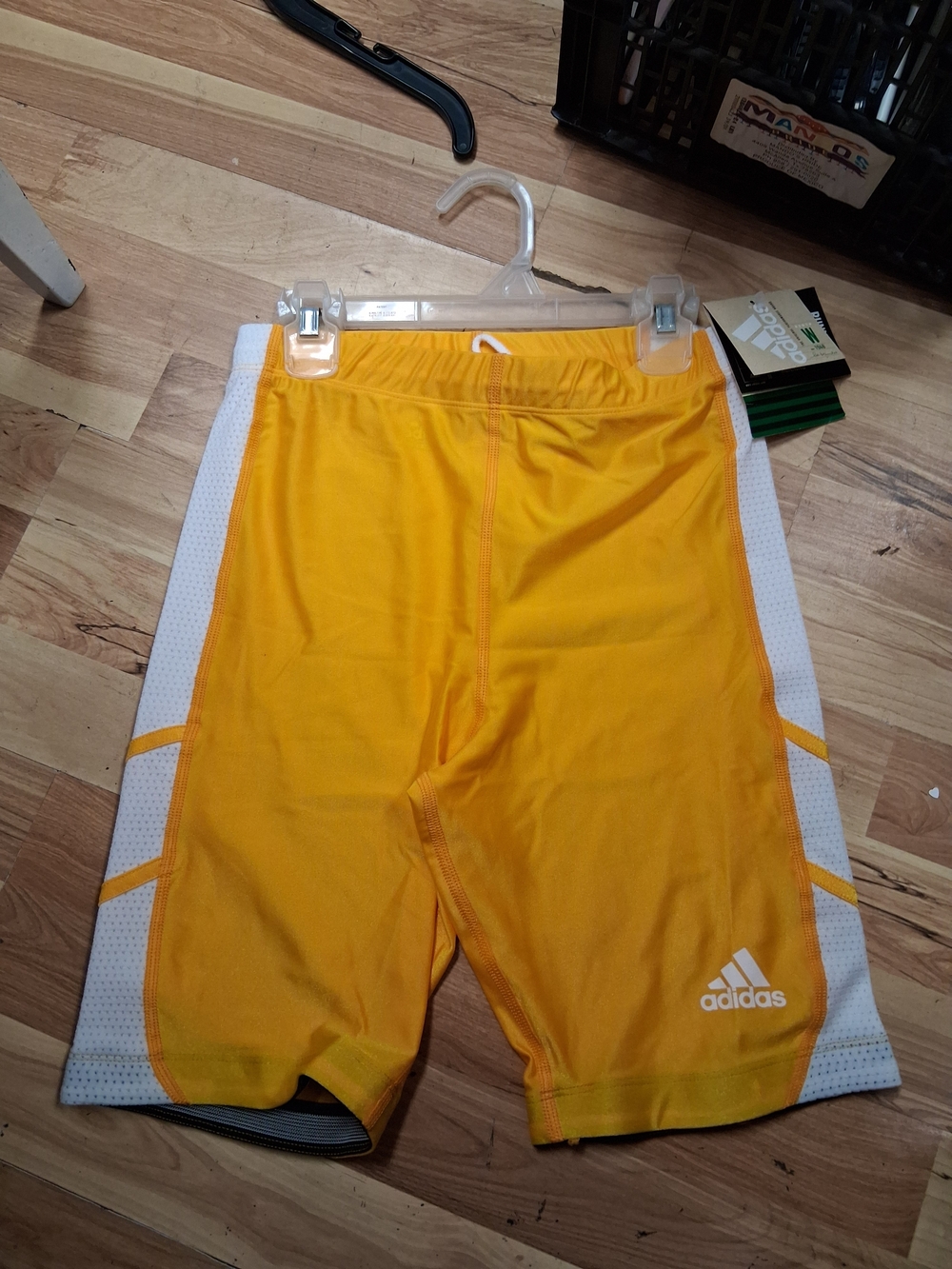 adidas Yellow Athletic Shorts with White Side Panels